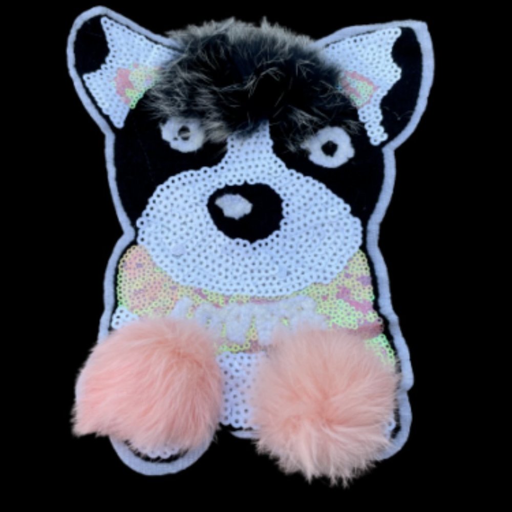 Cute Iron On Patches Dog Pom Pom Patches for Jacket Clothes Craft Embroidery